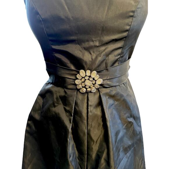 Lazaro Taffeta Black Dress Embellished Party A Line 8 Formal Glam Cocktail Guest - Picture 5 of 8